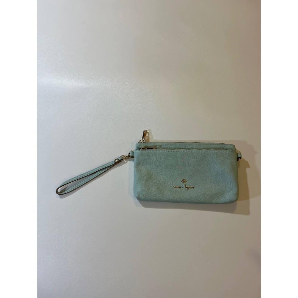 Nanette Lepore Wristlet Women's Small Light Blue Faux Leather Triple Zip Pouch